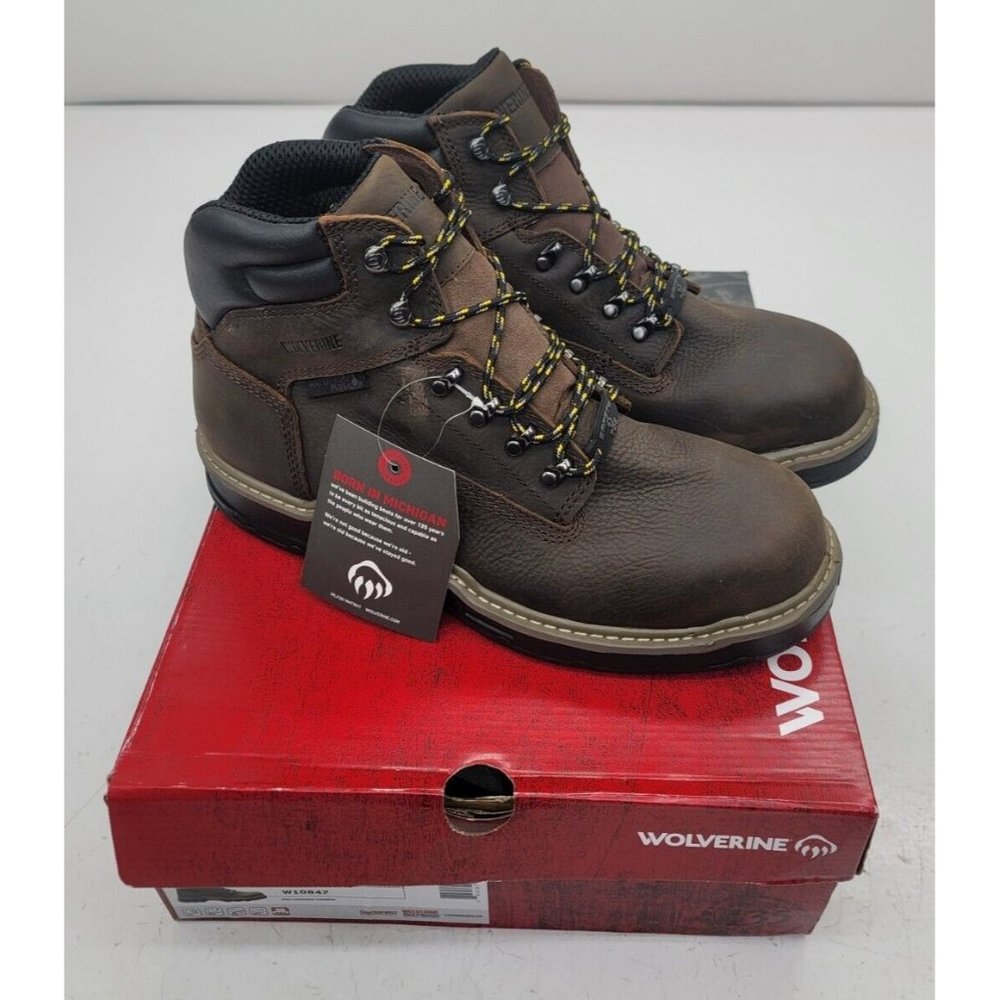 W10847 Mens Boots Wolverine Waterproof Steel Toe Alloy Brown Leather Sz 10.5 M